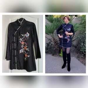 Zara Black Embroidered with Floral Design Mini Dress, Size S